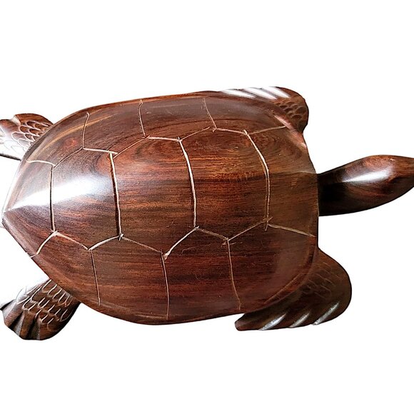 Wooden Turtle Figurine Sculpture Hand Carved - Picture 5 of 6